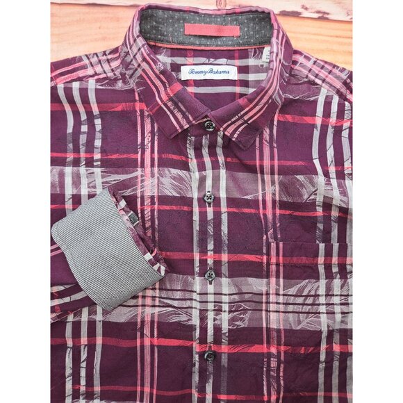 Tommy Bahama Mens Silk Blend Button-Up Shirt Large Burgundy Floral Long Sleeve - Picture 4 of 7